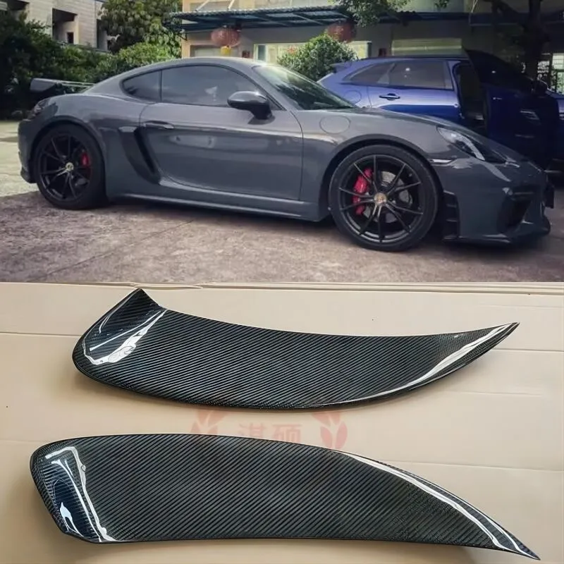 Per Porsche 718 Boxster Cayman 2016-2021Real Carbon Fiber Side Door Vent Fender Badge Wind Knife Frame Cover Body Kit