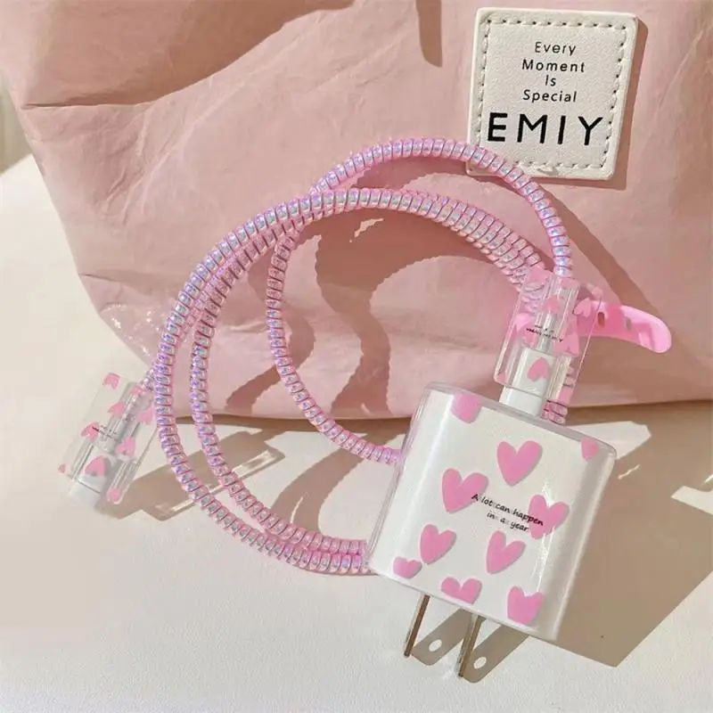 

Pink USB Cable Cover Charger Protection Case For IPhone 14 13 12 Pro Max 18/20W Charging Cable Protector Data Wire Winder