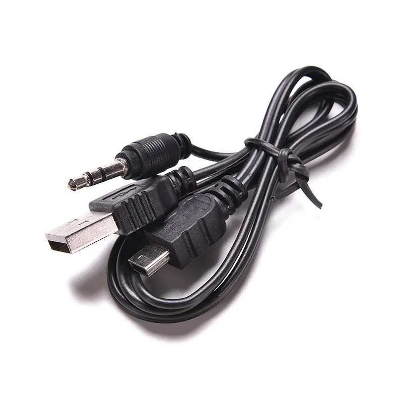 

50cm USB Mini Male To Male USB 2.0 5pin Standard + 3.5mm AUX Audio Jack Connection Adapter Cable For Speaker Mp3 MP4 Player