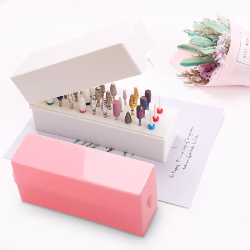 

30 Holes Nail Art Drill Storage Box Grinding Polish Head Bit Holder Display Organizer Stand Manicure Tools Parts Case Container