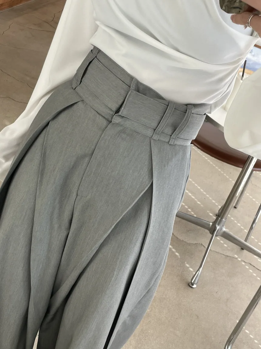 Women's Solid Color High Waist Wide Leg Trousers Pleats Oversized Balloon Silhouette Stylish Avant Garde Casual & Office Pants
