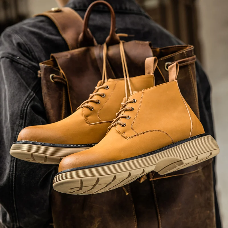 

Men Yellow Boots Men's High-Top Tooling Boots British All-Match Trendy Mens Shoes Autumn Winter Warm Men Platform Boots 2022 New