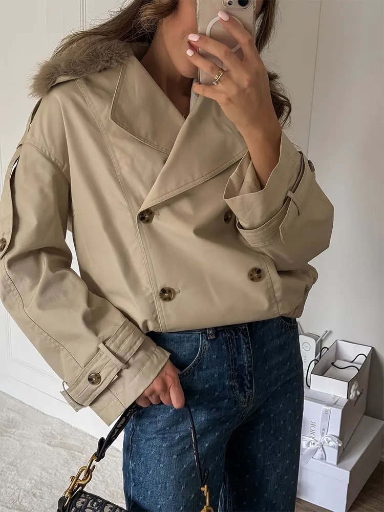 HH 2025 Autumn Women Trench Coat Double Breasted Lapel Long Sleeve Jackets Windbreaker Winter Office Lady Outerwear Coats