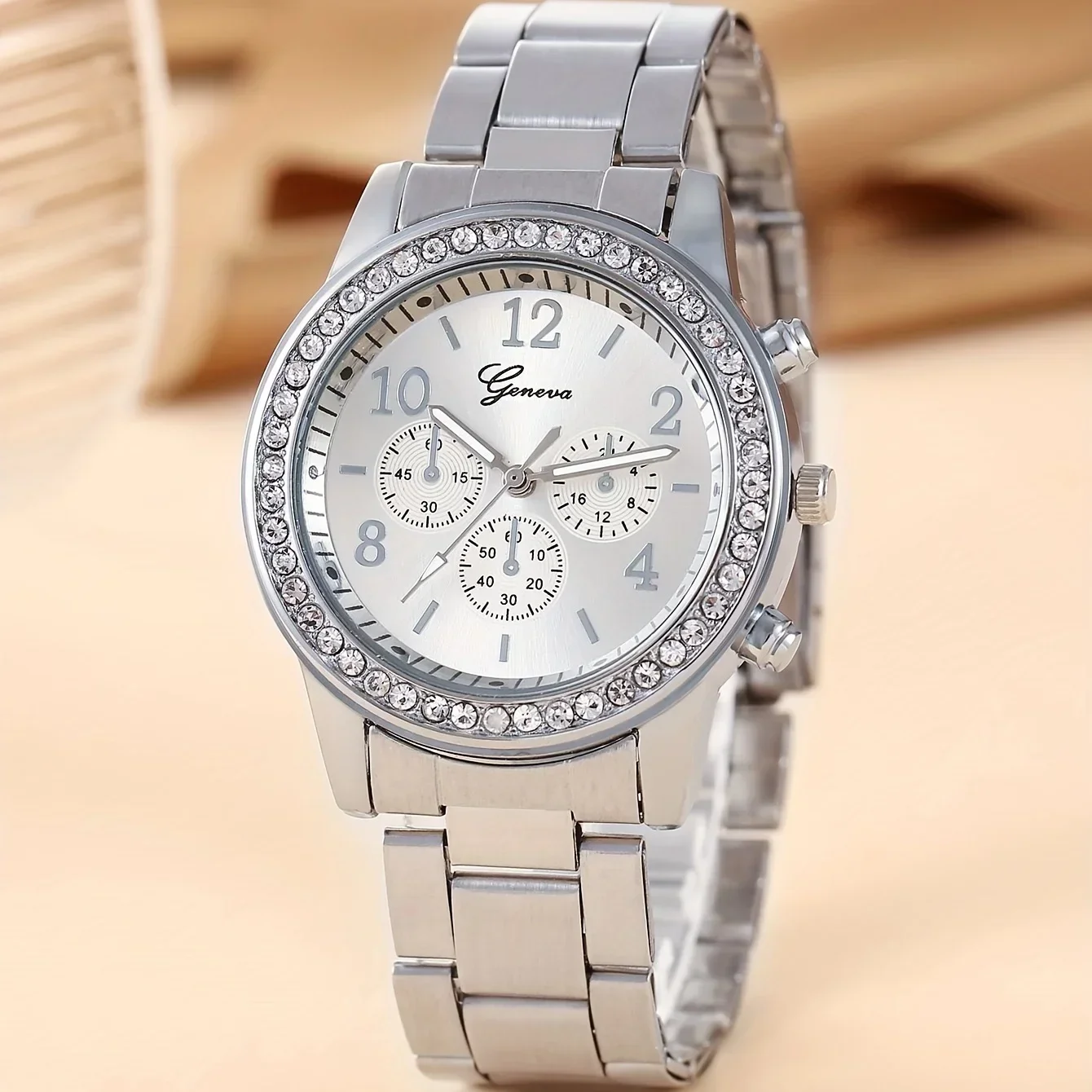 1pc Luxury Rhinestone Quartz Watch Fashion Analog Alloy Wristwatch & 1pc Bracelet, Gift For Women Her