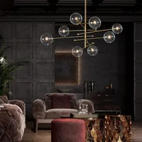SANDYHA Creative Art Glass Ball Pendant Light Nordic Design Black Gold LED Chandelier for Stylish Living Room Bedroom Home Decor 4
