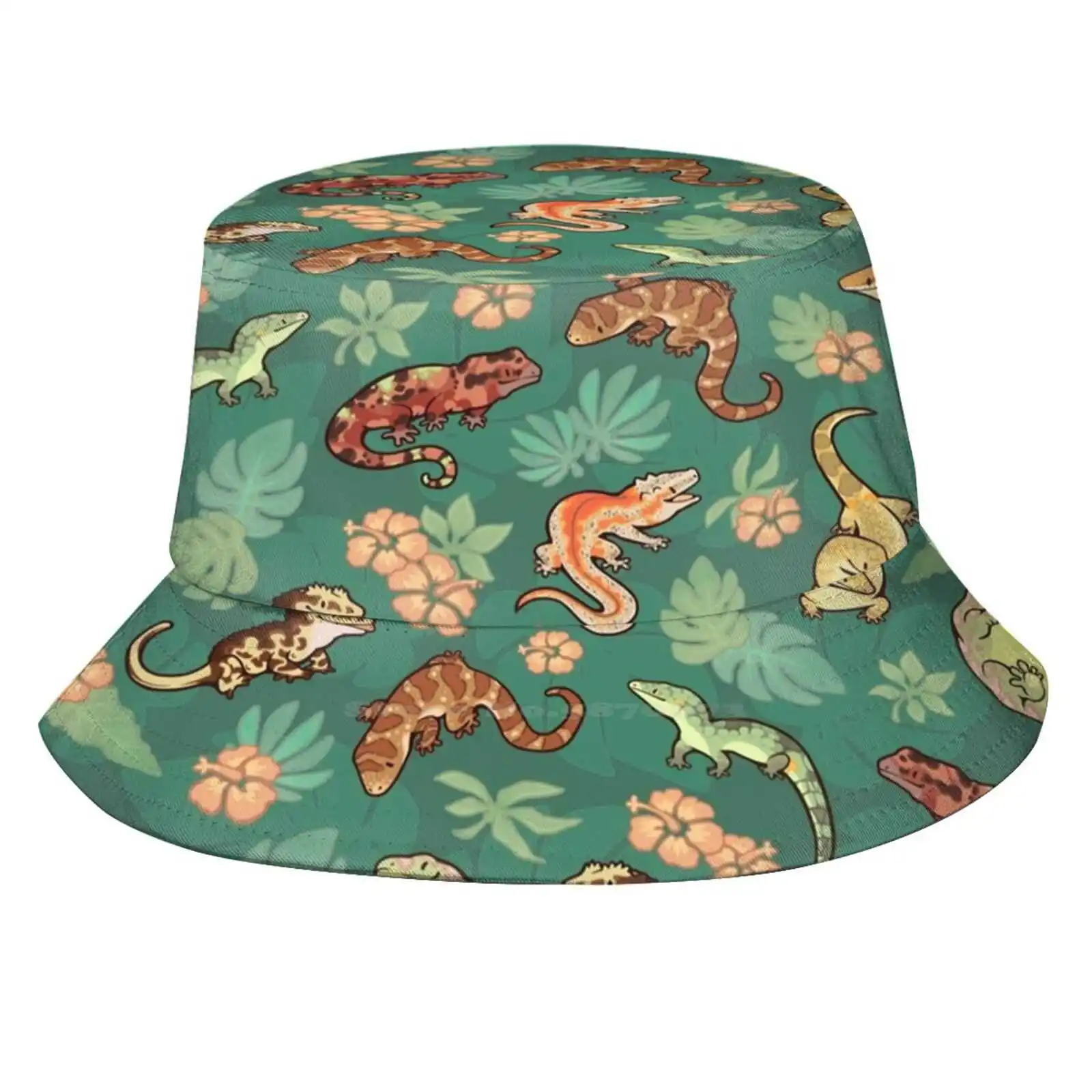 Gecko Family In Green Bucket Hat Beach Tourism Cappelli Traspirante Sun Cap Geckos Crested Gecko Gargoyle Gecko Leachie Chahoua