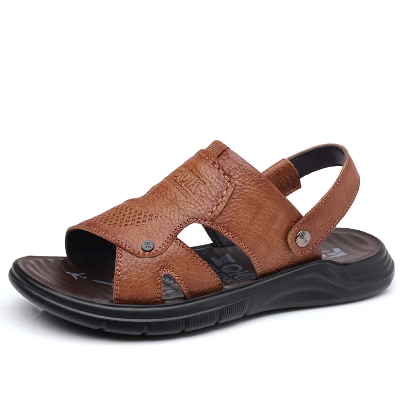 

Men's Sandals Genuine Leather New Breathable Casual Soft Bottom Beach Shoes Dual Use Slippers Shoes Lightweight Men's Shoes
