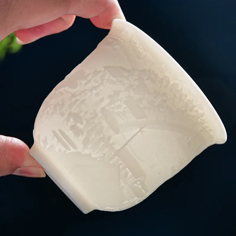 Chinese White Porcelain Tea Cup Hand Three-dimensional Relief Tea Bowl Large Capacity Set Accessories Master Cup