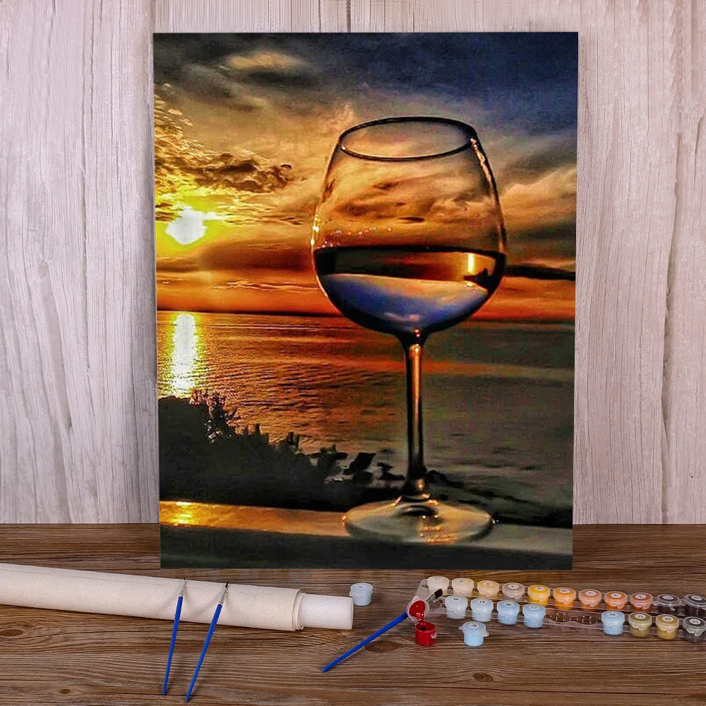 Paint By Numbers Adults kids Wine Glass Abstract DIY Painting Kit