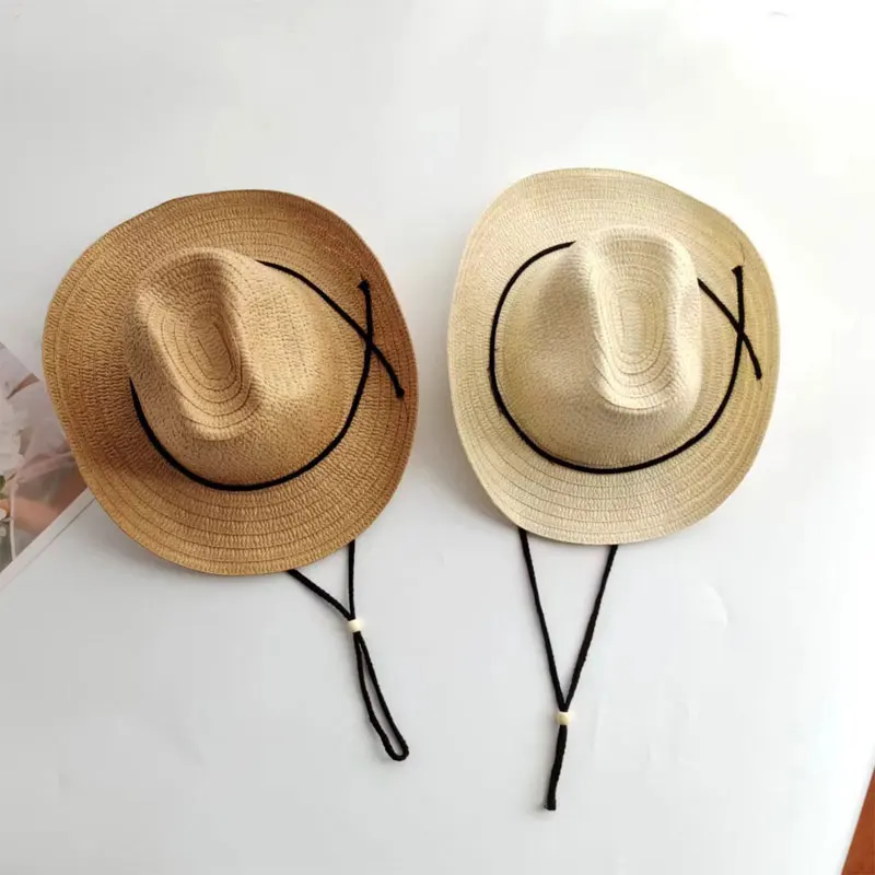 Straw Cowboy Hats Western Cowgirl Hat for Summer Holiday Woven Beach Sun Hat with Wide Brim Shapeable Cowboy for Women Men