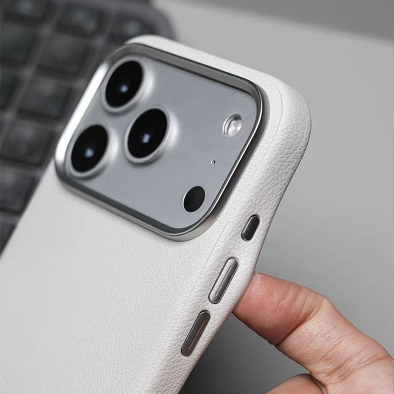 Premium PU Leather Magnetic Phone Case with Alloy Lens for Wireless Charging & Camera Protection