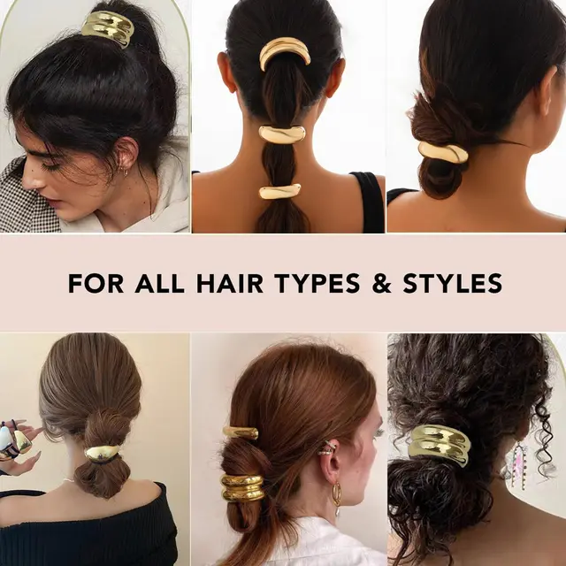 4PCS Metal Hair Ties Geometric Elastic Hair Cuff Ponytail Holder,Gold Hair Scrunchies,Fashion Hair Accessories for Women Thick 4
