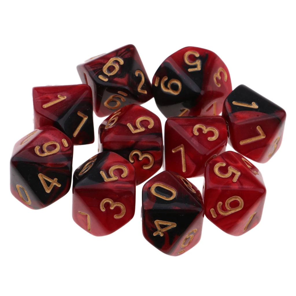 10pcs 10 Sided Dice D10 Polyhedral Dice Table Games Pub Club Games Supplies Dungeons and Dragons Table acrylic dice game dice dice set