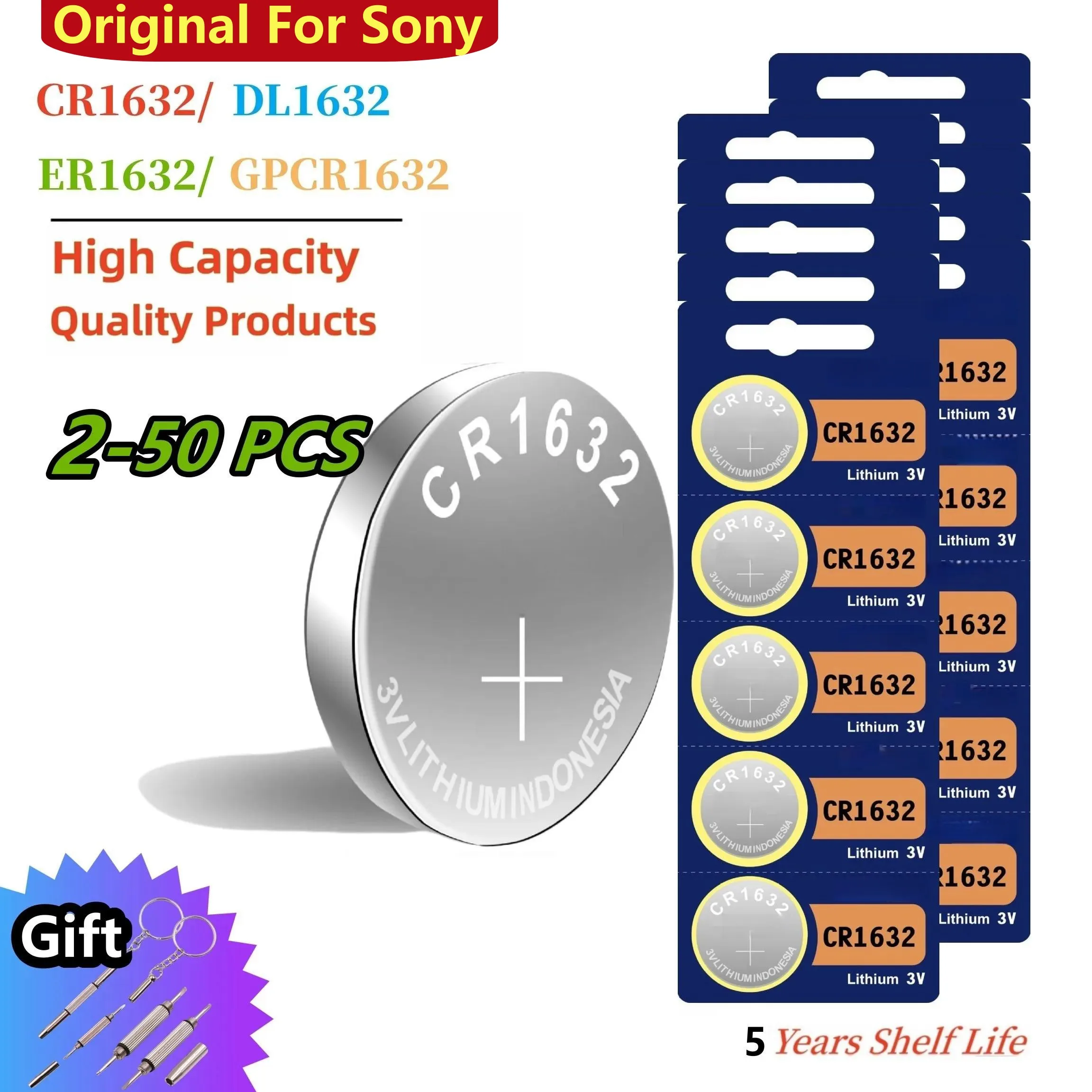 

2-50pcs Original For Sony cr1632 3v lithium battery DL1632 BR1632 ECR1632 L1632 Car Key Remote Control CR 1632 Watch Battery