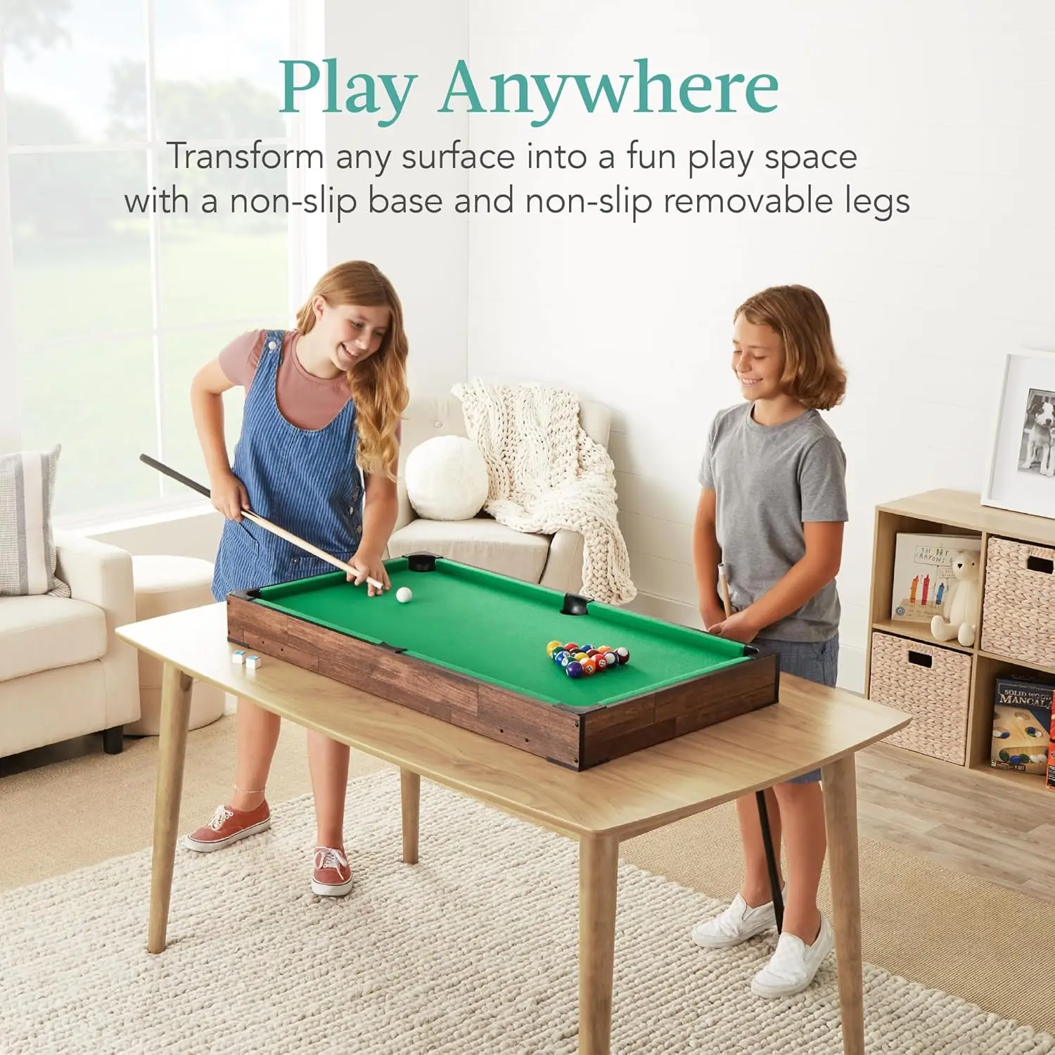 40in Tabletop Billiard Table, Pool Arcade Game Table for Living Room Play Room, Game Room W/ 2 Cue Sticks, Ball Set Storage Bag