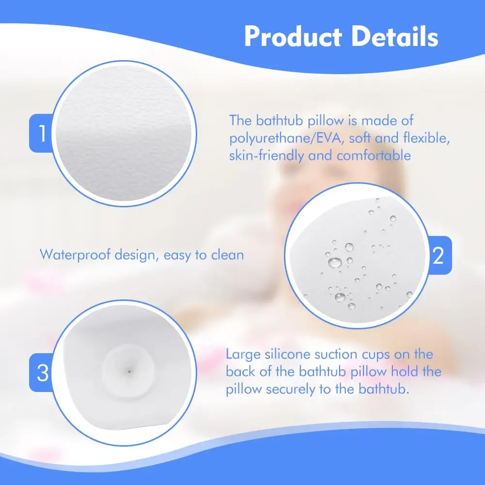 Waterproof Non-Slip Spa Bath Pillow for Hot Tub – Memory Foam Padded Head & Back Cushion with Suction Cups, Comfortable Bathtub