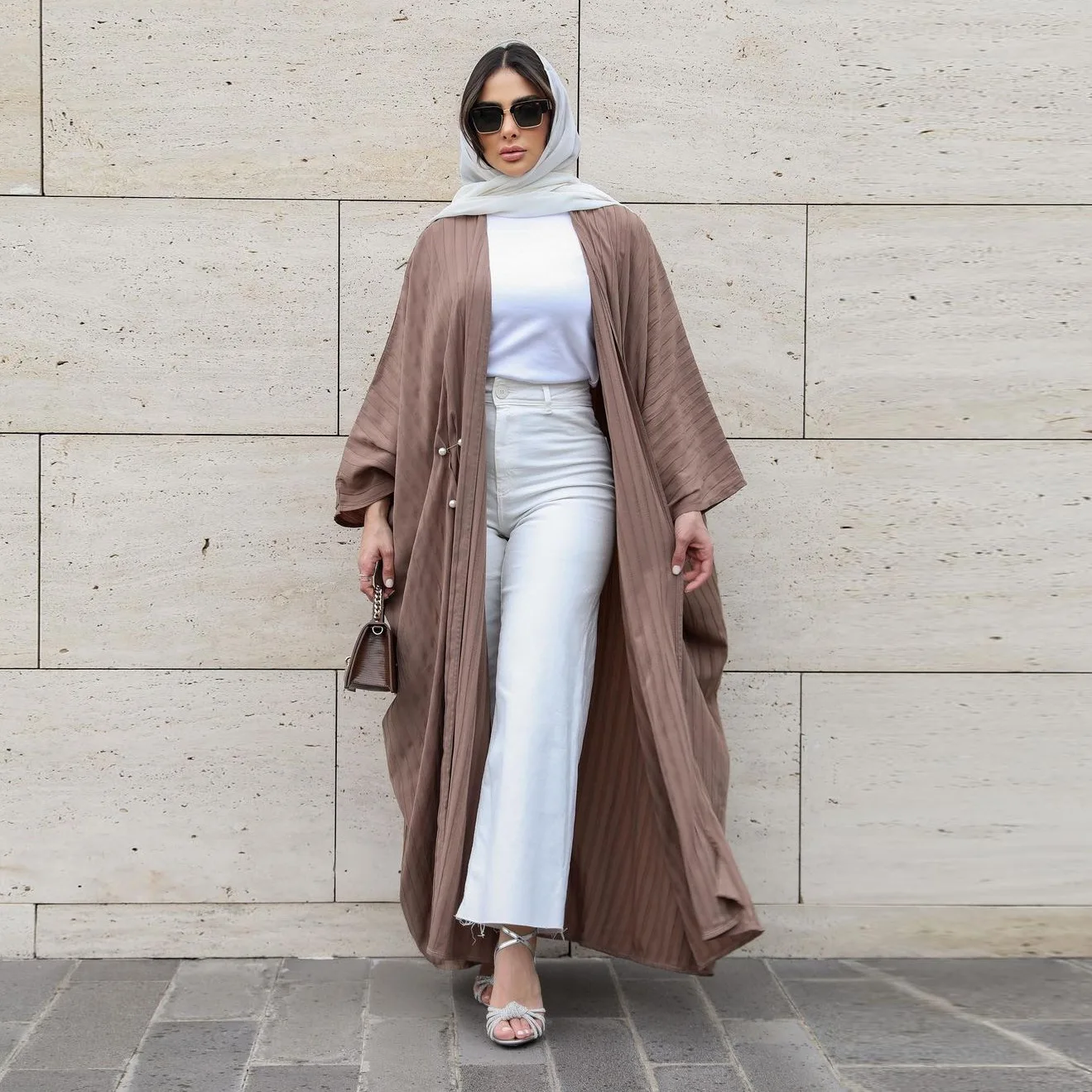 Muslim Fashion Stripe Arabic Kimono Abaya Dress Oversized Plain Jalabiya for Women Open Abayas Dubai Indian Islam Modest Outfit