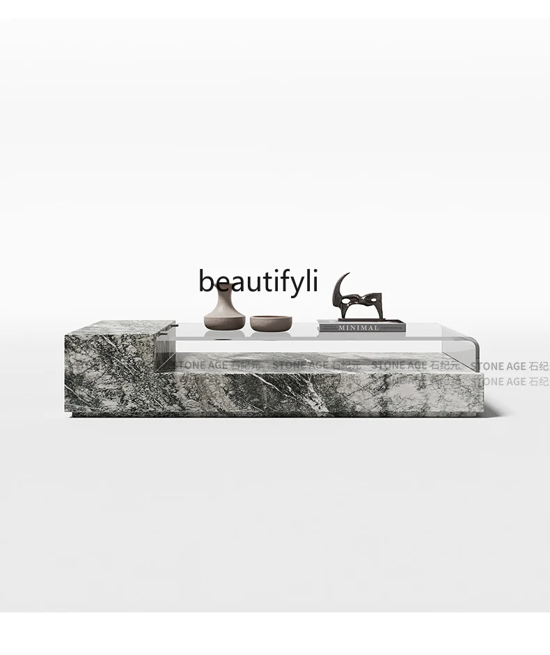 

Natural Marble Coffee Table TV Cabinet Combination Glass Surface High-End Villa Minimalist Living Room Furniture