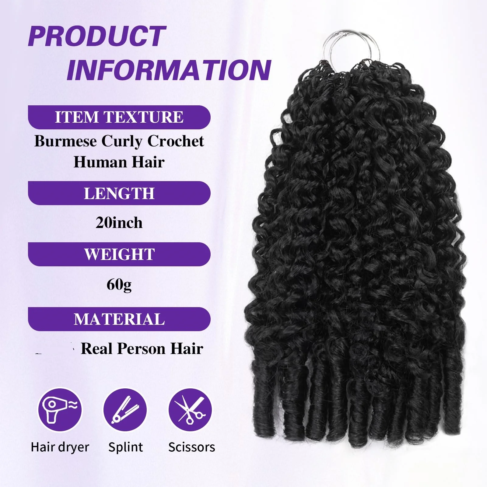 Burmese Curly Human Hair Crochet Braids Extensions Pre Separated Burmese Remy Hair Bundles 12A Lightweight Reusable Remy Hair Extensions For Women Natural Black Color 6