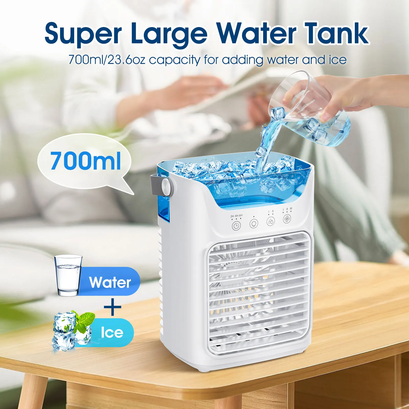 Portable Water Cooling Fan Small Air Humidifier Air Conditioner Water Mist Cooling 3 Speed Fan With Night Light For Home Office 4