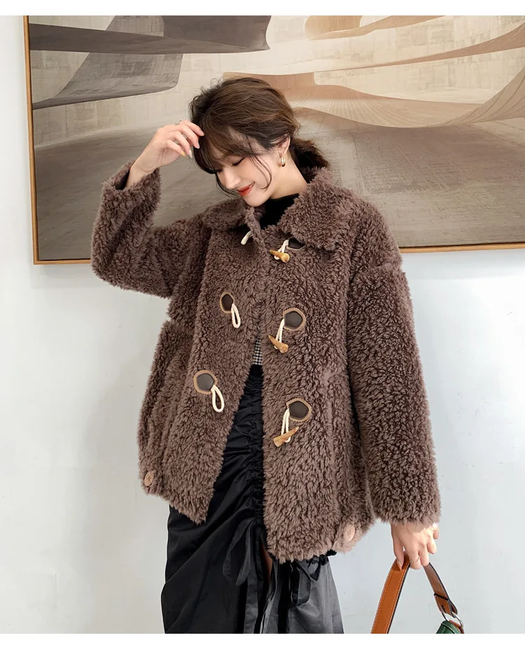 

2024Hot Sale Wool Fur Coat Women's 10% Wool Jacket Female Cowhorn Buckle Fashion Fall Clothes for Women Winter Coats Casaco Femi