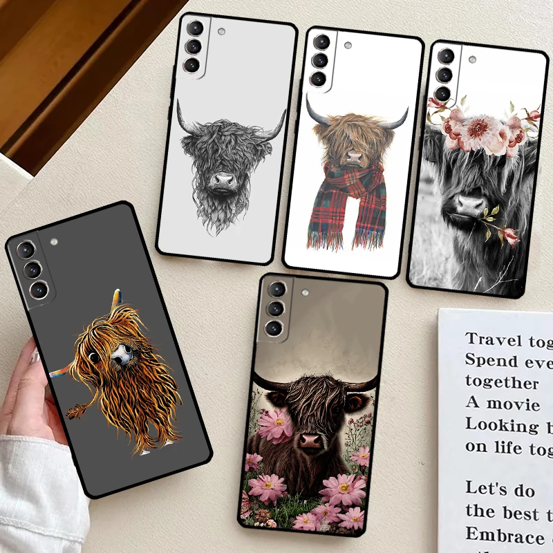 Custodia Per Telefono Highland Cow Scottish Art Per Samsung Galaxy S24 Ultra S23 S22 Plus S21 S20 Fe S8 S9 S10 Nota 10 20 Cover