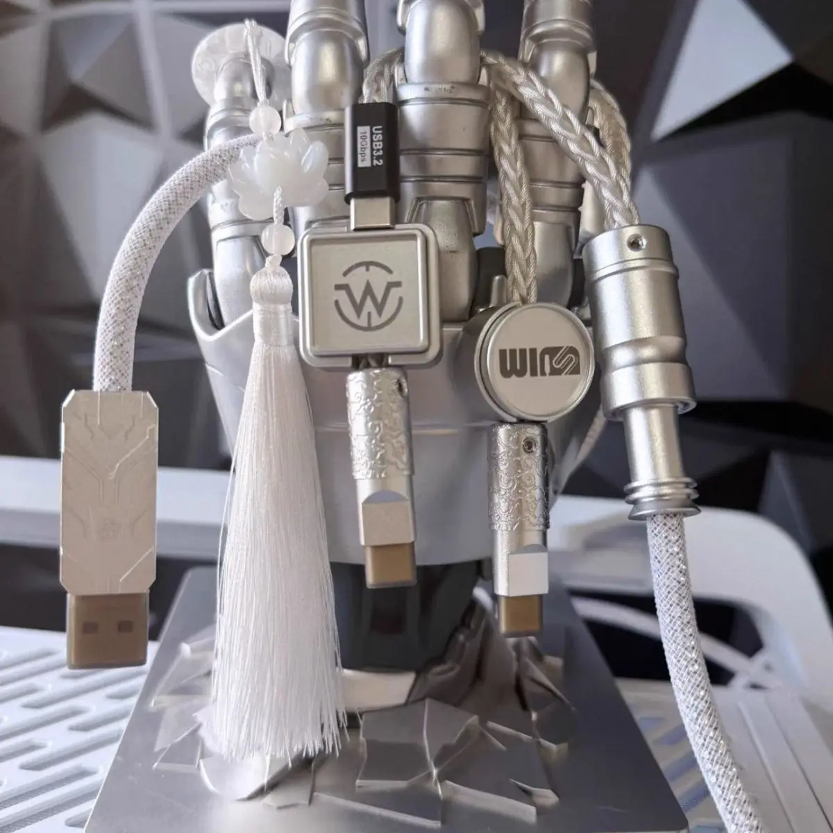 WinShop 8K対応二股ケーブル 白 Winshop magnetic axis keyboard air plug cable double head