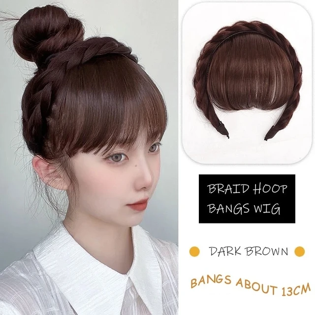 Peluca con flequillo de aire para mujer, aro de Pelo trenzado, todo en uno, Frente Natural, parte superior, reemplazo de cabello falso, diadema de parche - Imagen 6