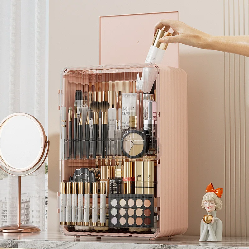 Large Capacity Dustproof Cosmetics Storage Box Magnetic Door Bedroom Table Makeup Storage Case Luxury Skincare Organizer 3