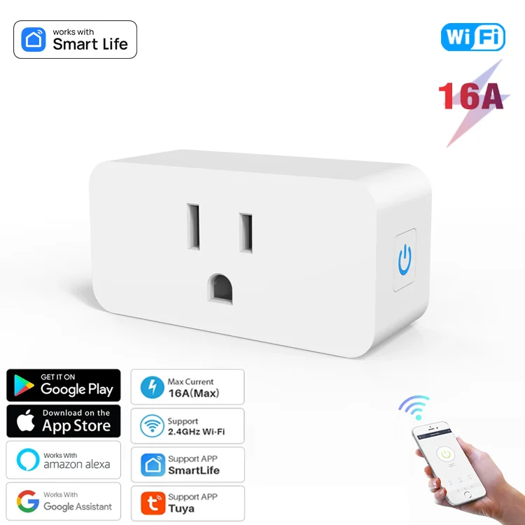 Tuya WiFi Smart Plug 16A US Smart Home Timing SOCKET Smart Life APP ควบคุมเสียงทํางานร่วมกับ Alexa Google Home 1