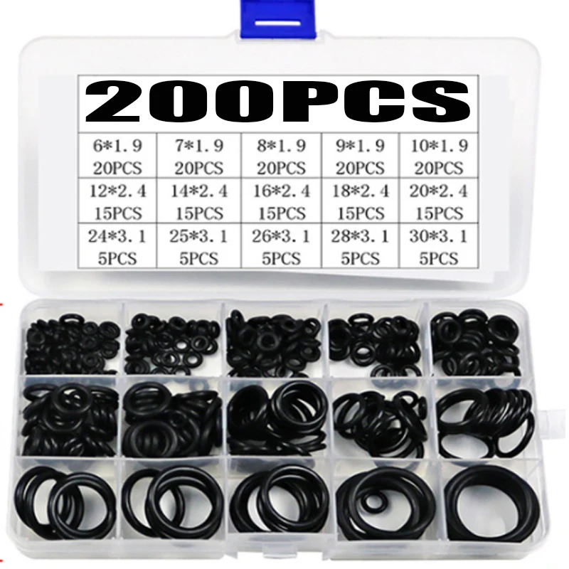 

200Pcs O-ring Rubber Gaskets Seal Ring Set Nitrile Rubber High Pressure O-Rings Sealing Elastic Band O Rubber Rings Set