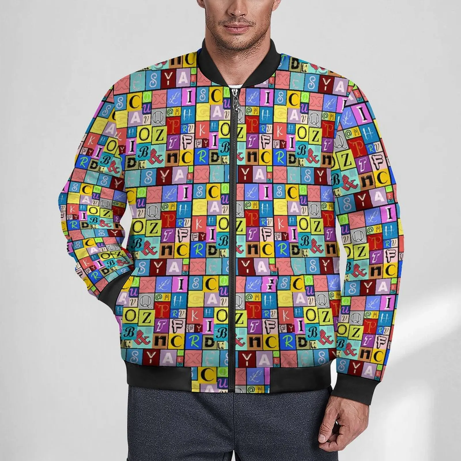 

Cute Letter Print Casual Jackets Men Colorful Alphabet Coats Autumn Kawaii Jacket Hooded Custom Outerwear Clothing Plus Size