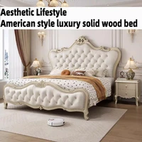 Lit double en bois 200x220cm avec 3 tiroirs de rangement, table de chevet et tête de lit – Ensemble de meubles de luxe pour chambre à coucher 1