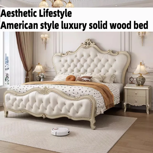 Lit double en bois 200x220cm avec 3 tiroirs de rangement, table de chevet et tête de lit – Ensemble de meubles de luxe pour chambre à coucher 1