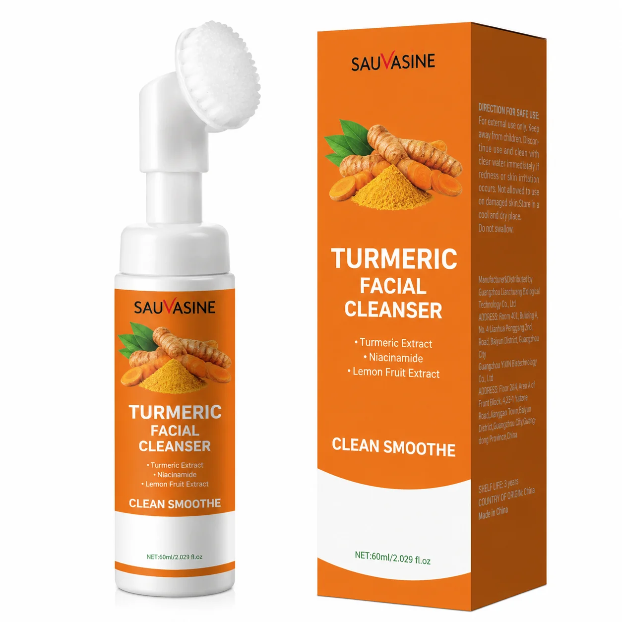 Turmeric-Infused Foaming Facial Cleanser with Niacinamide & Lemon Extract - Purifying Face Wash