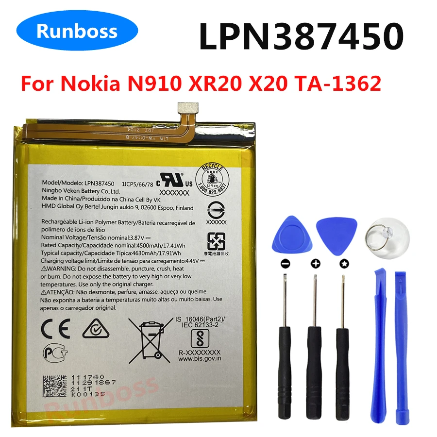 

LPN387450 4630mAh New Original Cell Phone Battery For Nokia N910 XR20 X20 TA-1362 Replacement Batteries
