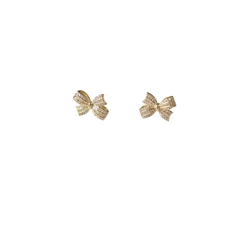 100% 925 Sterling Silver Zircon Bowknot Earrings for Women Girl Simple Fashion Small Design Jewelry Party Gift Dropshipping