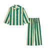 INS 2025 Spring/Summer Children's Set Color Blocked Sports Set Boys' Jacket Pants Fashion Green Striped Shirt Baby Girls Clothes 6