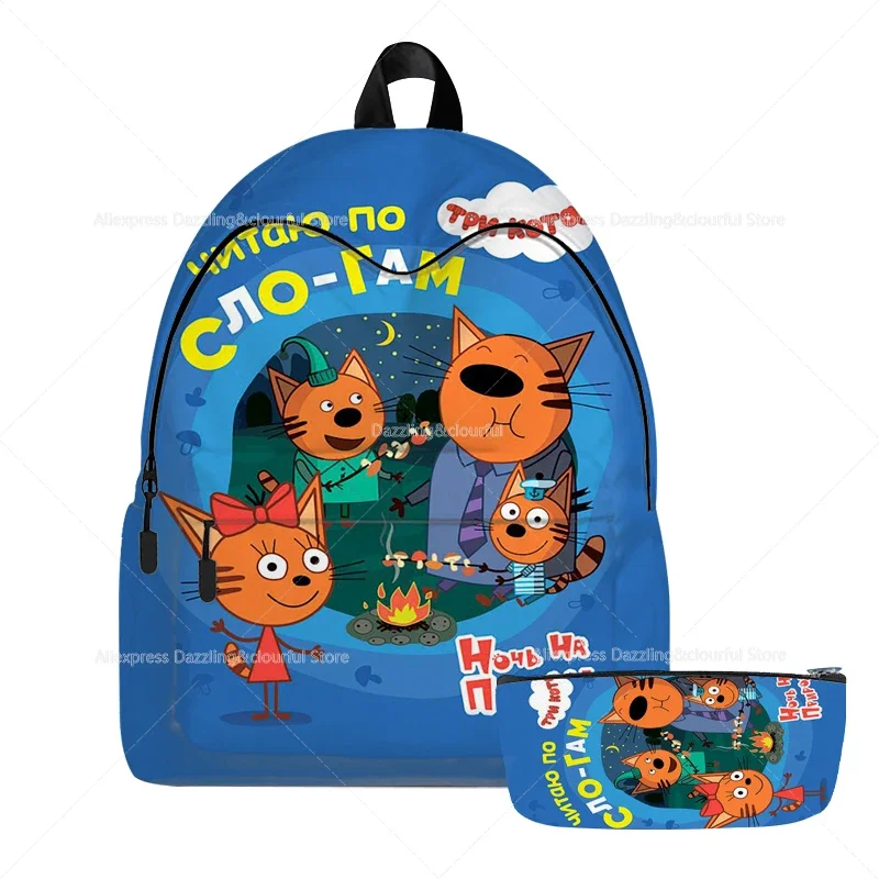 Three Kittens Backpack Cartoon Three Cats 2pcs Schoolbags Boys Girls Travel Softback Teenager Bookbag New Anime Knapsack 3