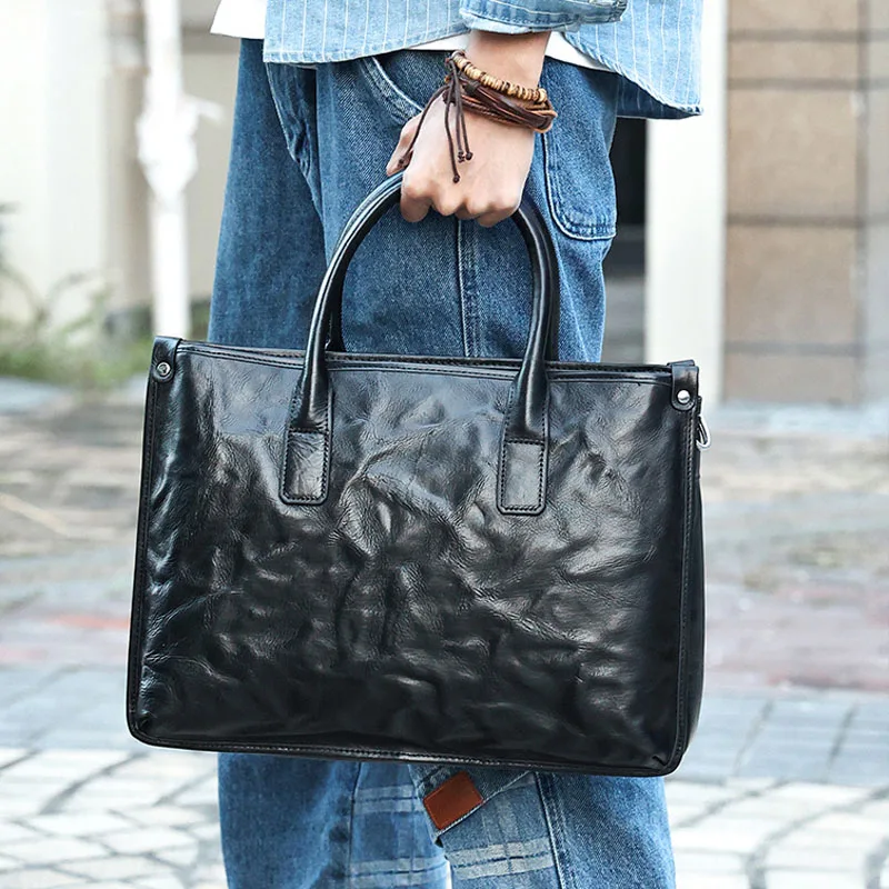 

AETOO New handbag Men's business commuting plant tanned leather briefcase 15.6 "cross-body laptop bag leather men's bag