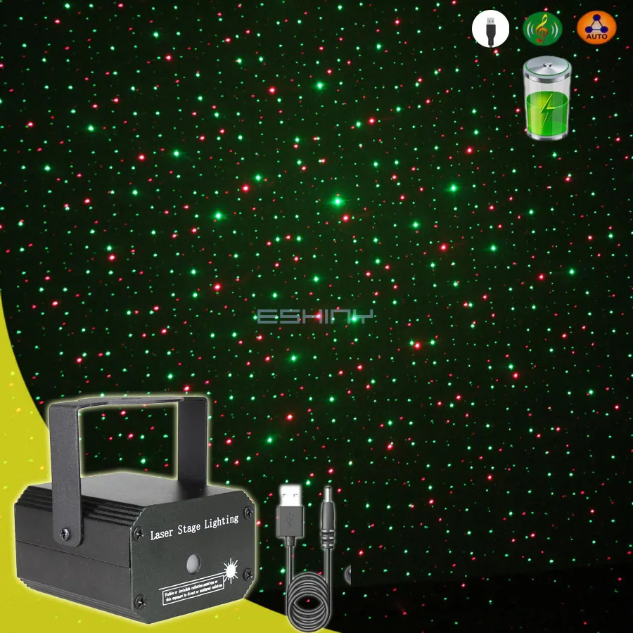 Rechargeable Mini R&G Firefly Laser Disco Light Full Stars Projector DJ Dance Bar Party Xmas Stage Effect