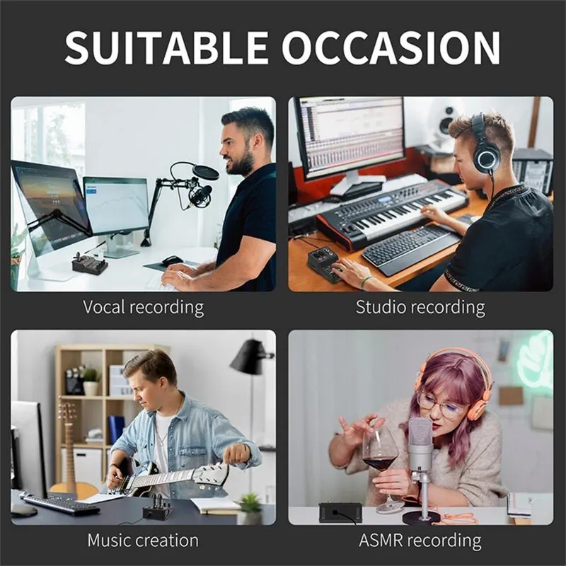 Audio Mixer Q-12 Professional Portable Mixer Sound Card with Monitor for Electric Guitar Live Broadcast Recording Studio Singing Computer PC