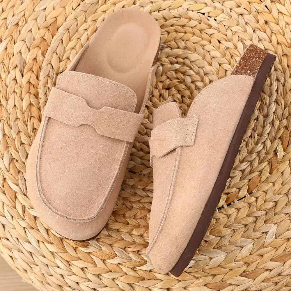 Kidmi Classic Cork Suede Clogs Slippers Fashion Arizona Outdoor Clogs Slippers With Double buckle Cork Insole Antiskid imitation leather clogs