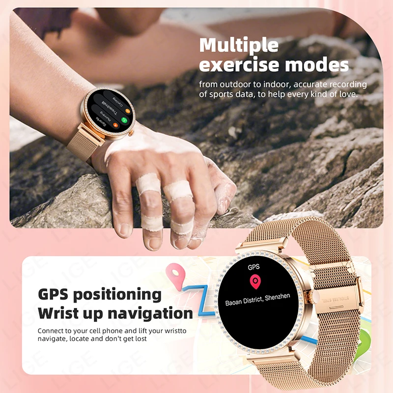 LIGE 2025 New GPS Track Smart Watch For Lady Bluetooth Call 100+Sports Mode Fitness Women Smartwatch DIY Dials For Android IOS