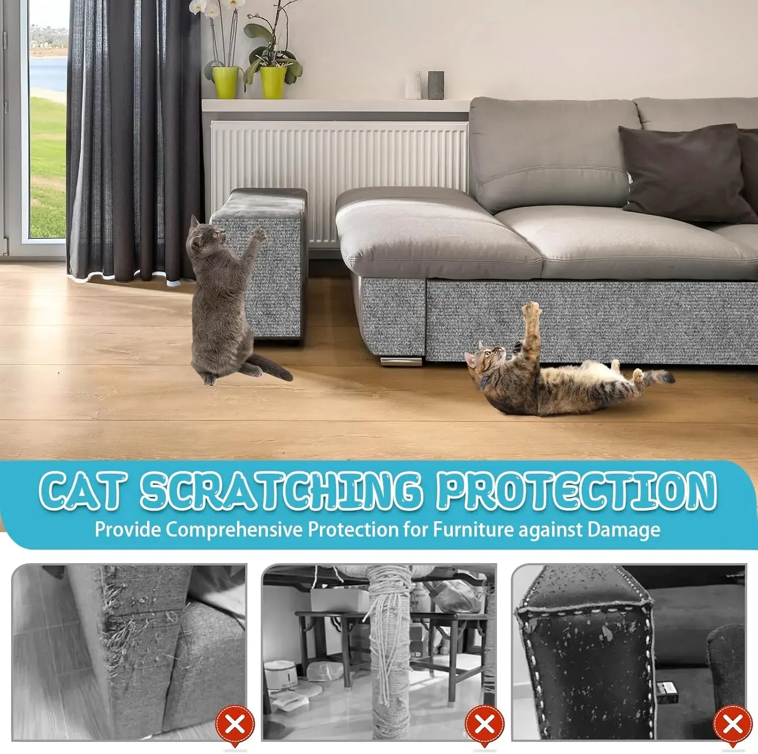 Cat Scratch Mat Trimmable Anti Cat Scratch Mat Self-Adhesive Carpet Mat Pad Cat Pet Scratcher Furniture Couch Corner Indoor Sofa Wall Protector