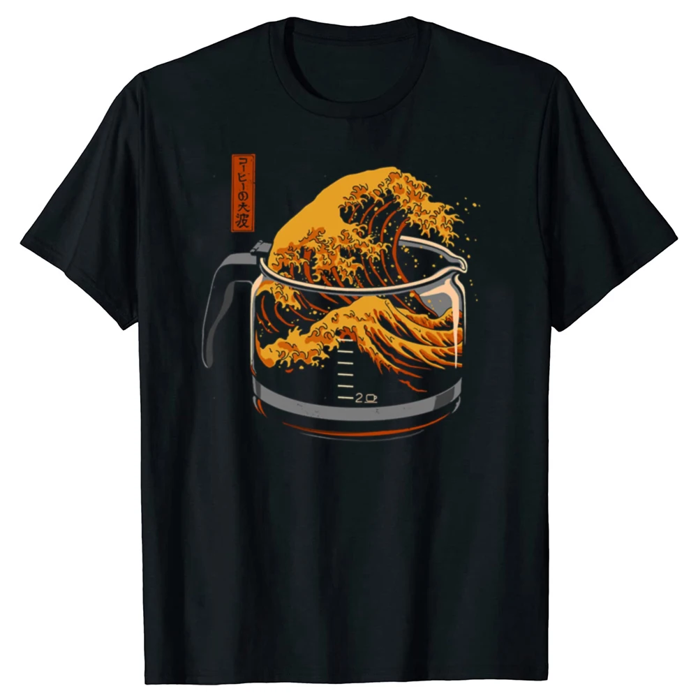 Lustiges T-Shirt „The Great Wave Of Coffee“, klassisches T-Shirt für Herren und Damen, modisches, lässiges T-Shirt aus 100 % Baumwolle, lockeres, übergroßes T-Shirt
