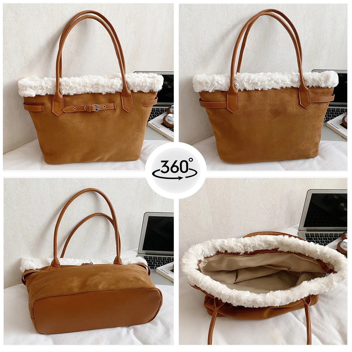 Fashionable Shoulder Bag, Crossbody Bag, Lamb Wool Plush Trendy Casual Bag, Simple and Stylish Small Bag, Autumn Temperament Tote Bag for Commuting and Shopping