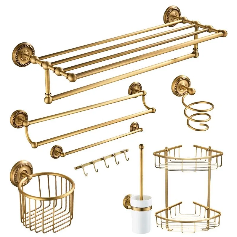 Brass bathroom Accessories Antique Bath Towel set Towel Ring Carved Toilet Paper Holder Creative Towel Bar Bathroom Hardware Set