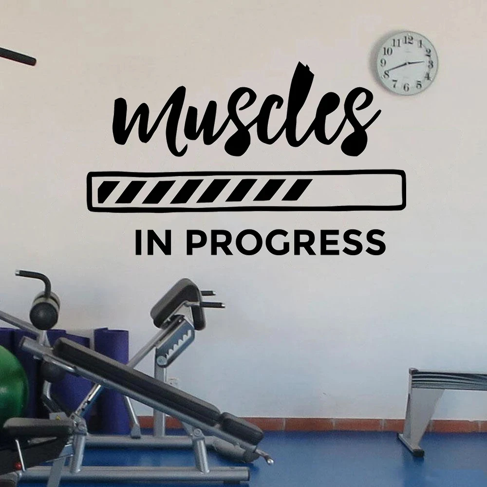 

Fitness Muscles In Progress Quotes Gym Wall Stickers Vinyl Decals For Boys Girl Inspiring Exercise Motivational Decor HJ1452