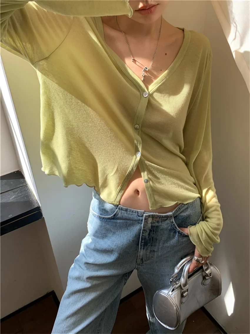 

Женский кардиган оверсайз с длинным рукавом и V-образным вырезом